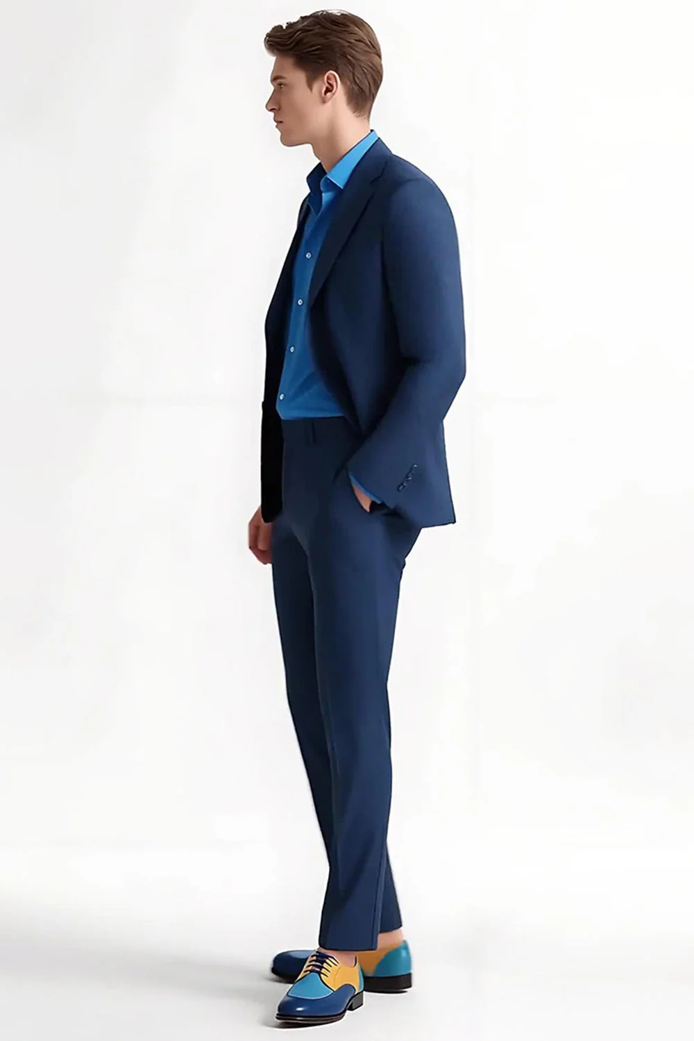 Dark Blue Notched Lapel 2 Piece Men's Prom Suits - Image 3