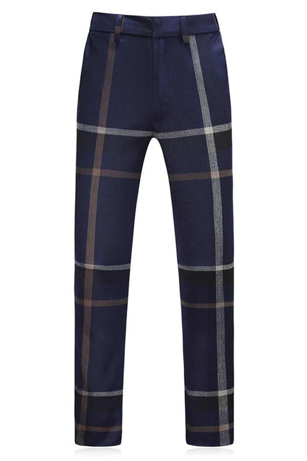 Dark Blue Notched Lapel Plaid 3-Piece Men Suits - Image 5