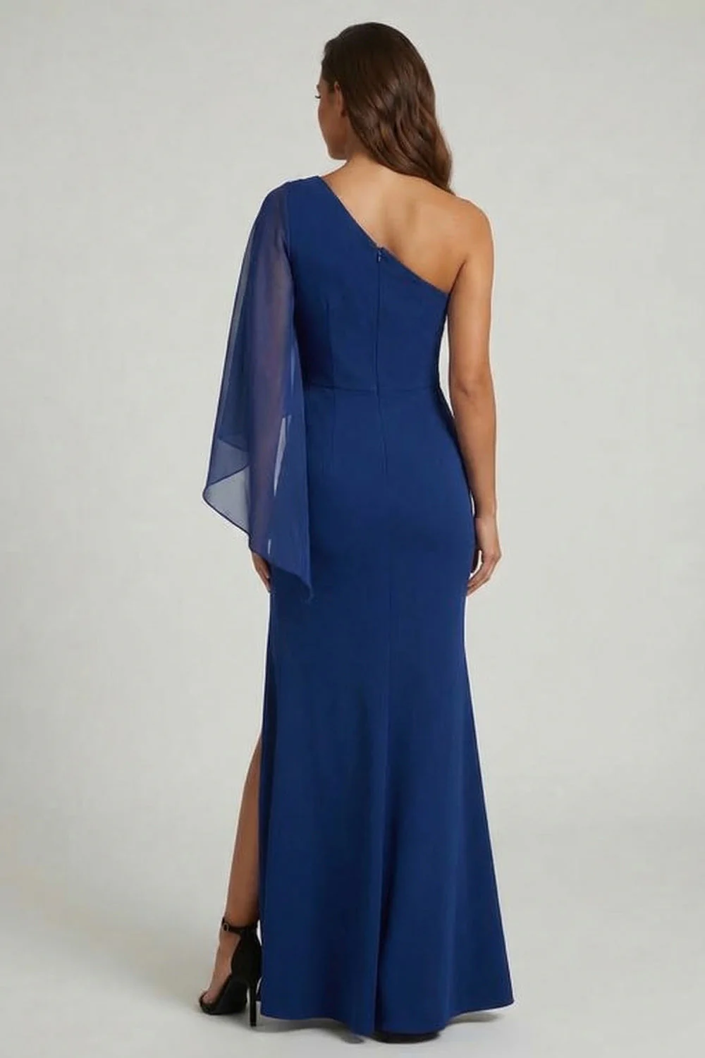 Dark Blue One Shoulder Mermaid Long Mother of the Bride Dress with Slit - Image 2