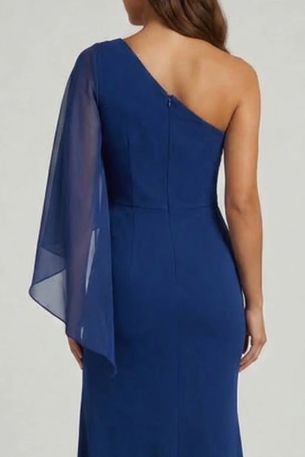 Dark Blue One Shoulder Mermaid Long Mother of the Bride Dress with Slit - Image 5