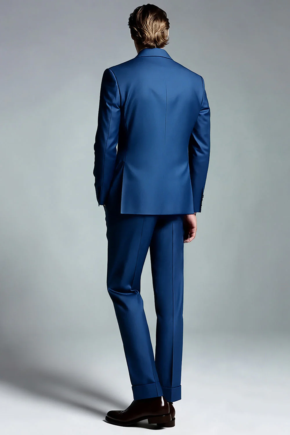 Dark Blue Peak Lapel Double Breasted Men Blazer - Image 3