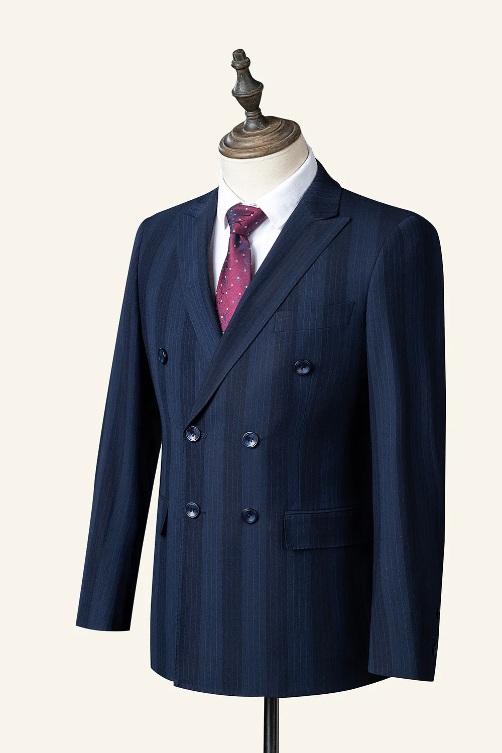 Dark Blue Pinstripe 3-Piece Double-Breasted Men's Suit - Image 3