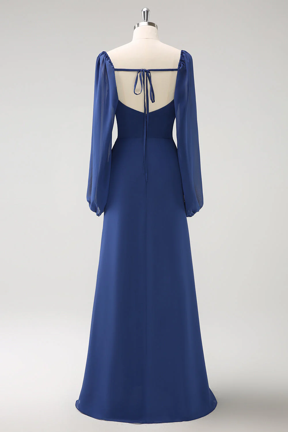 Dark Blue Sheath Corset Chiffon Long Sleeves Long Choir Dress with Slit - Image 3