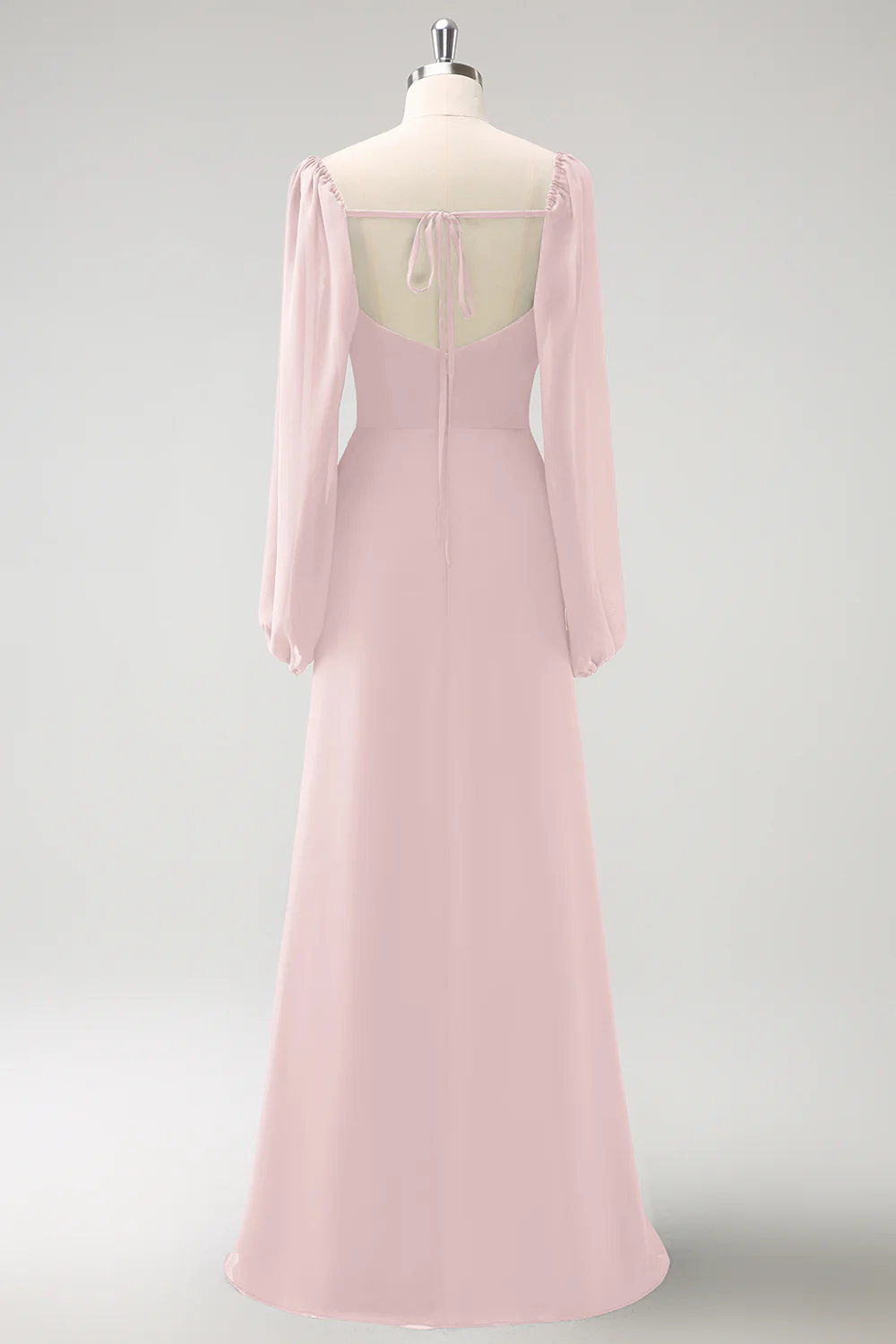 Dark Blue Sheath Square Neck Chiffon Long Sleeves Long Bridesmaid Dress with Slit - Image 10