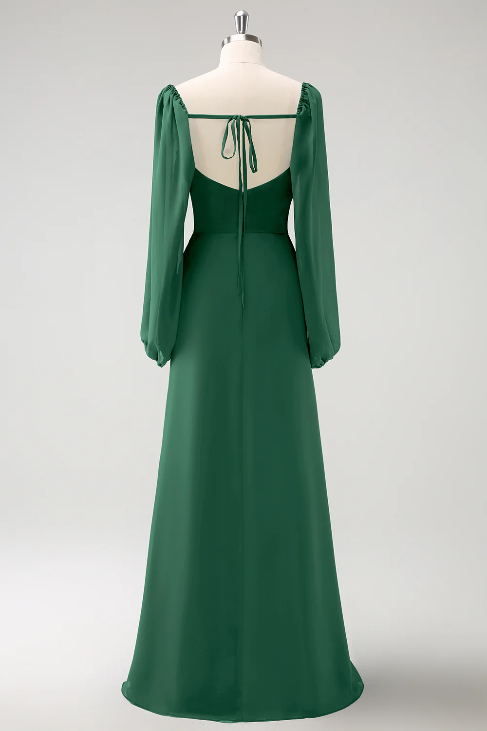 Dark Blue Sheath Square Neck Chiffon Long Sleeves Long Bridesmaid Dress with Slit - Image 14