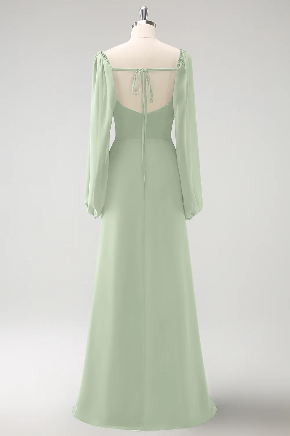 Dark Blue Sheath Square Neck Chiffon Long Sleeves Long Bridesmaid Dress with Slit - Image 18