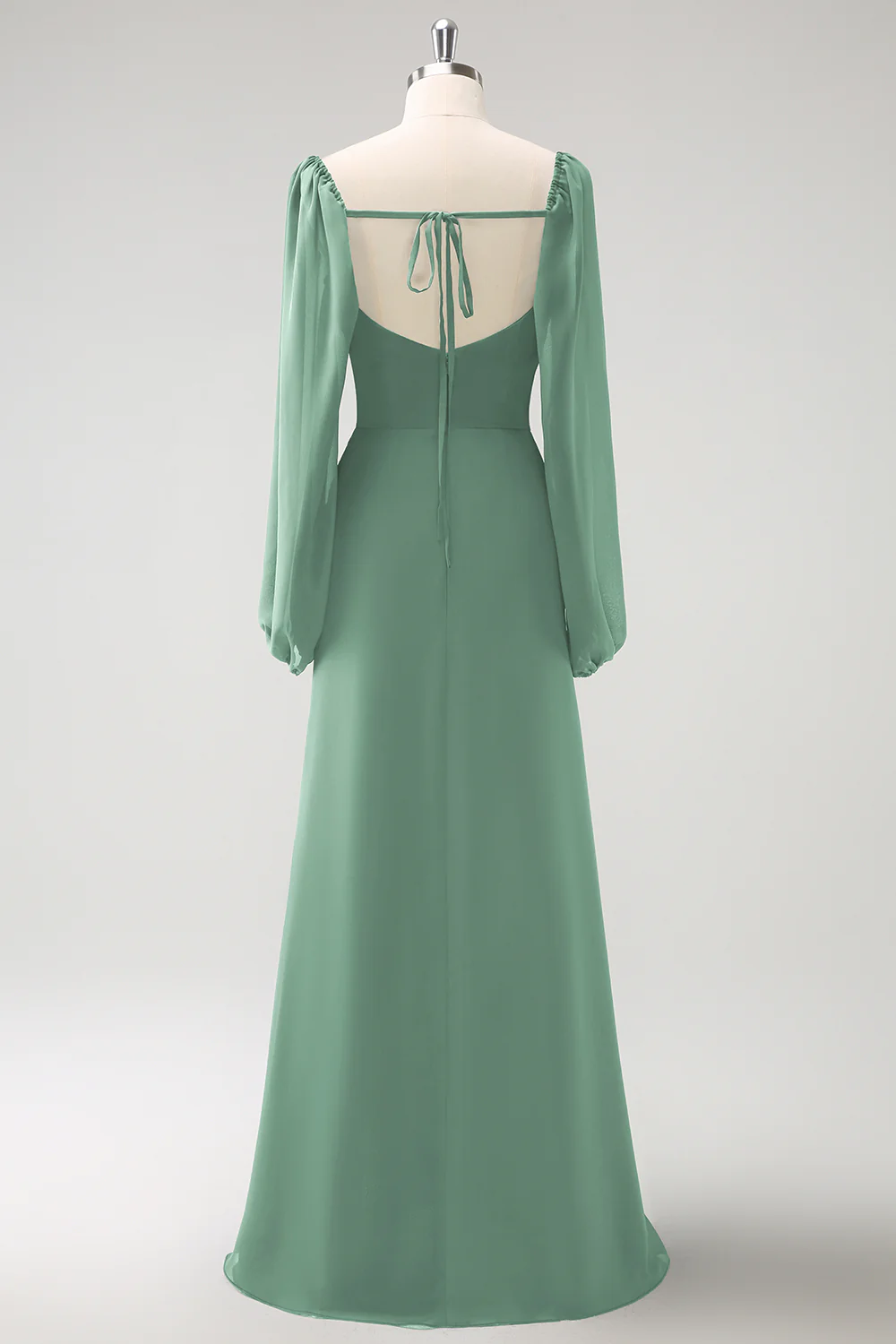 Dark Blue Sheath Square Neck Chiffon Long Sleeves Long Bridesmaid Dress with Slit - Image 20