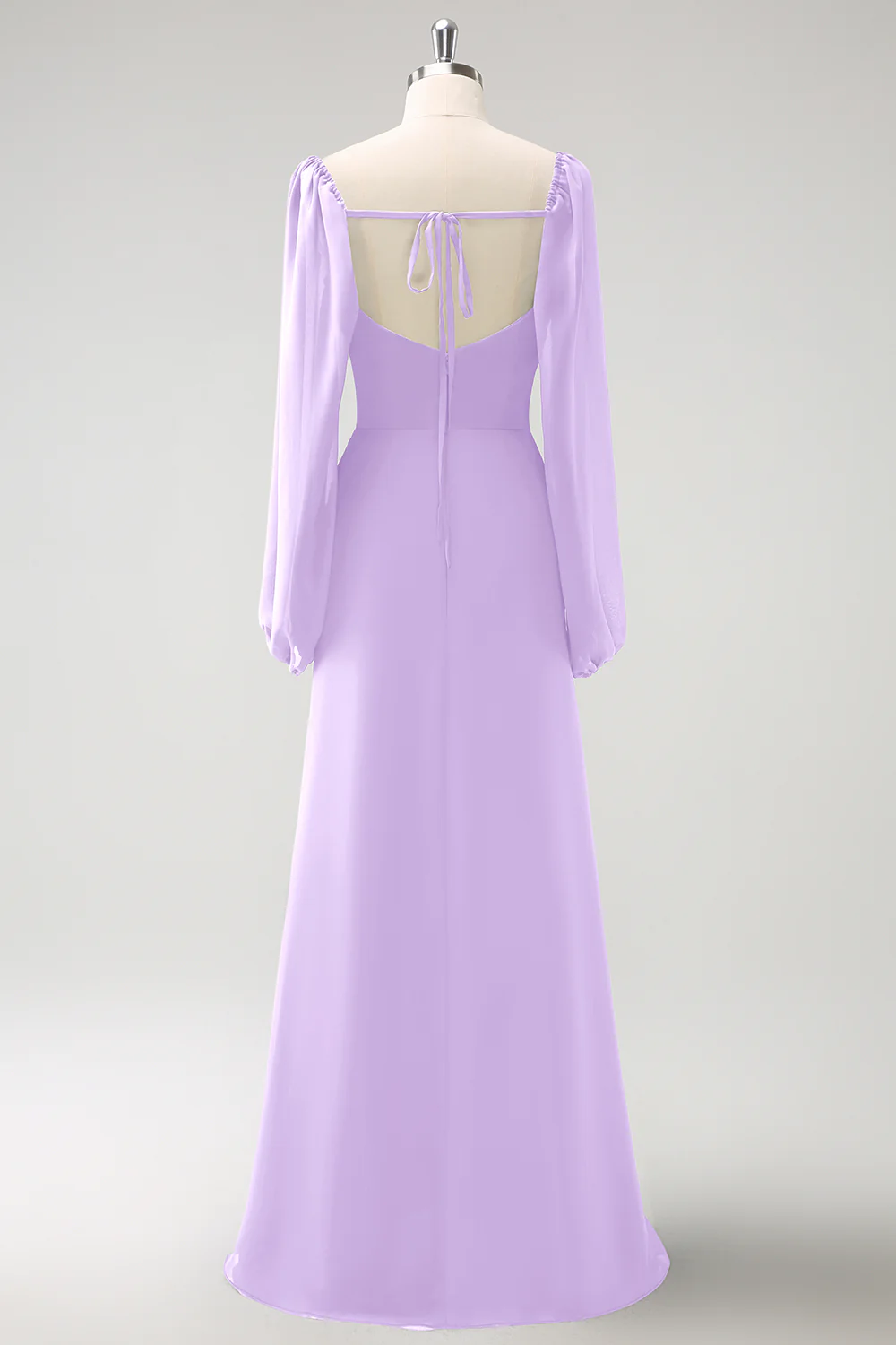 Dark Blue Sheath Square Neck Chiffon Long Sleeves Long Bridesmaid Dress with Slit - Image 24