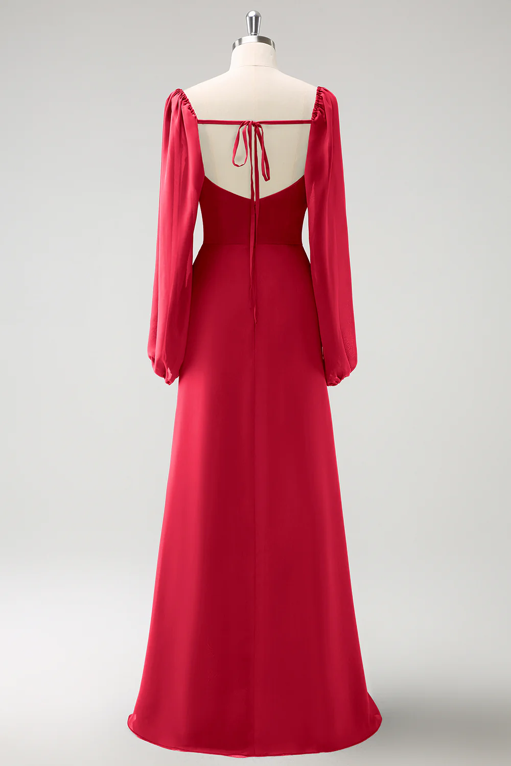 Dark Blue Sheath Square Neck Chiffon Long Sleeves Long Bridesmaid Dress with Slit - Image 26