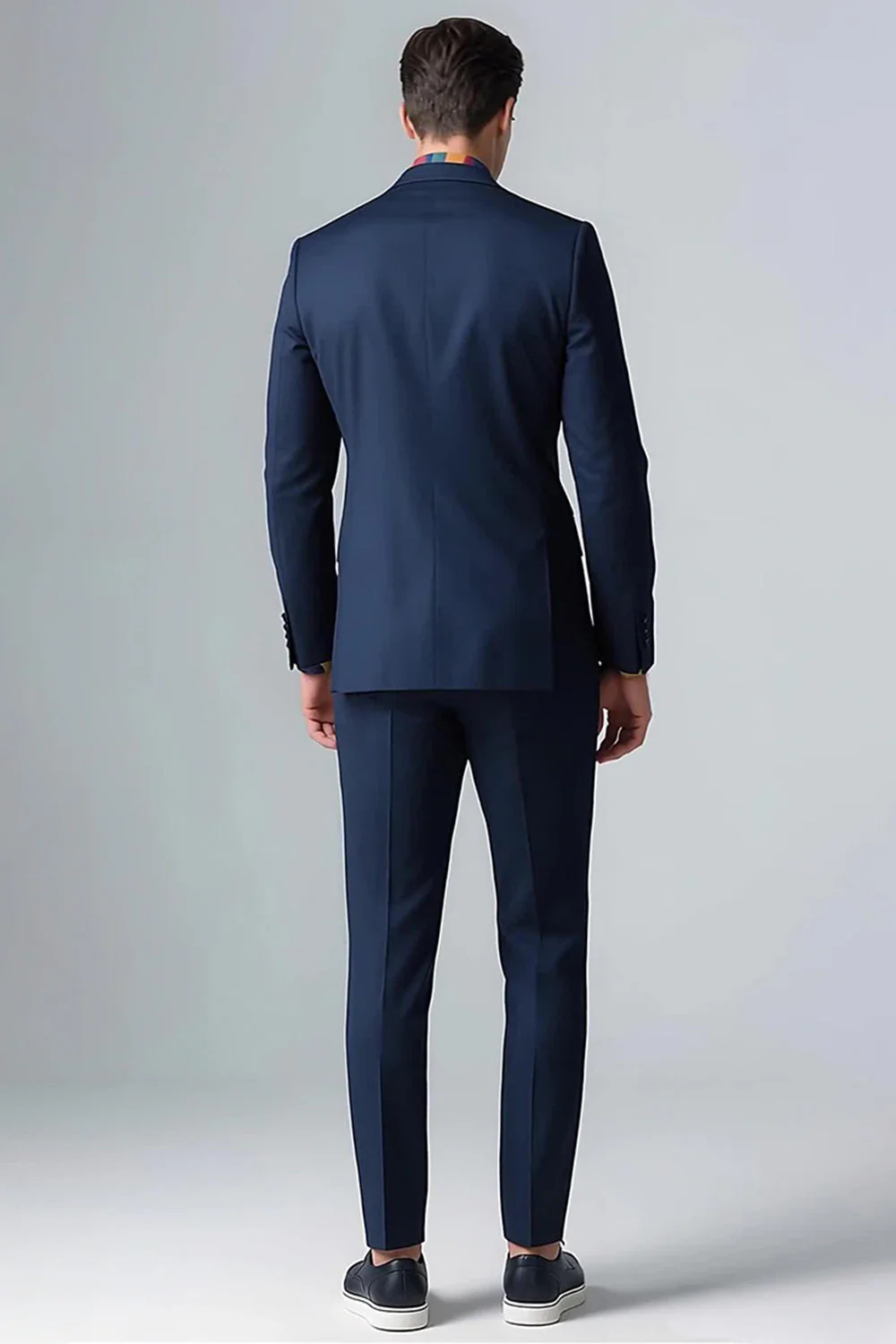 Dark Blue Slim Fit 2 Piece Single Breasted Men's Suits - Image 2