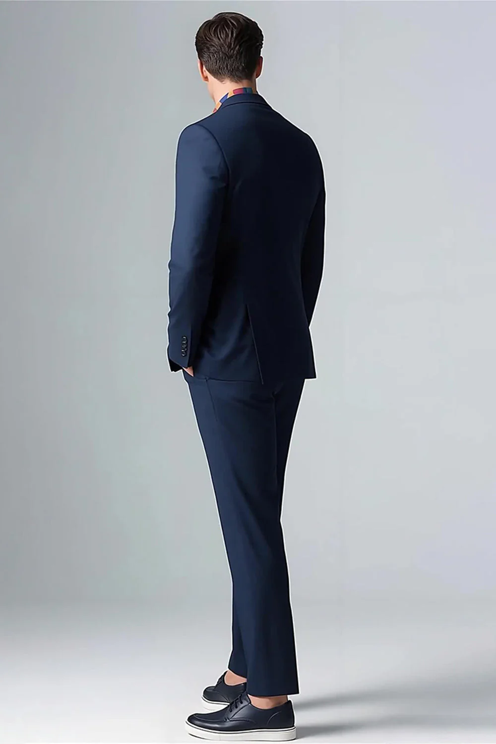 Dark Blue Slim Fit 2 Piece Single Breasted Men's Suits - Image 3