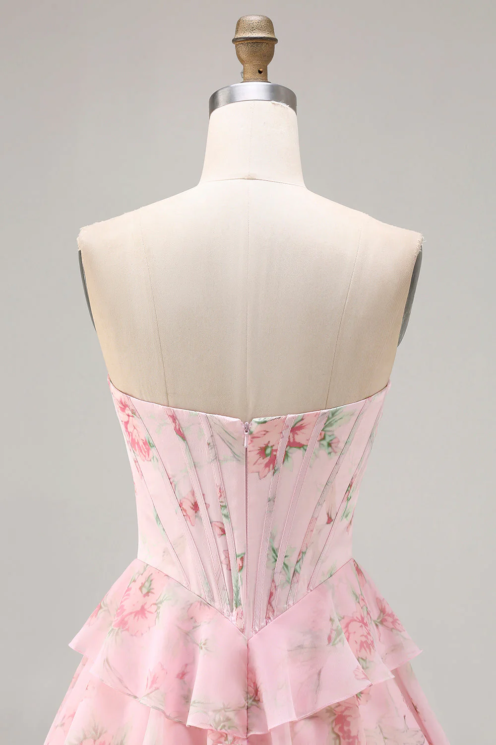 Dark Blue Strapless A-line Corset Bodice Floral Long Prom Dress with Chiffon Ruffle Skirt - Image 17