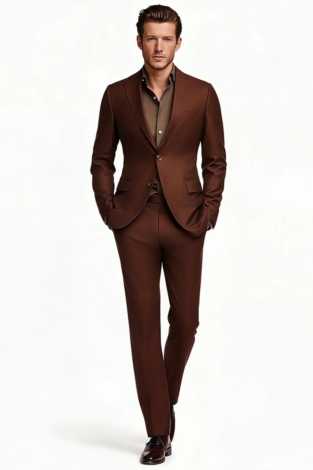 Dark Brown Notched Lapel Single Breasted Men Formal Blazer - Image 2