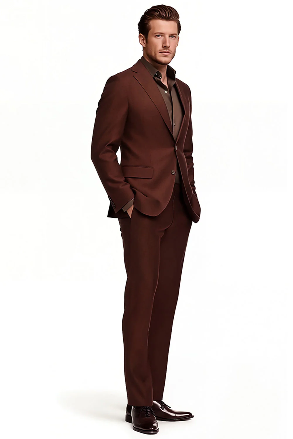 Dark Brown Notched Lapel Single Breasted Men Formal Blazer - Image 4
