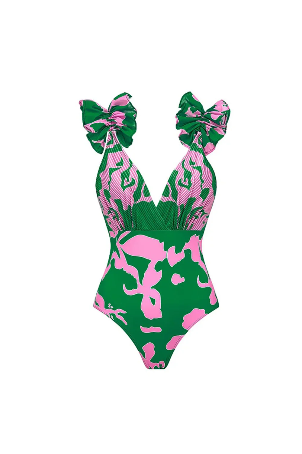 Dark Green 2 Piece Printed Floral V Neck Swimsuit with Cover Up - Image 2
