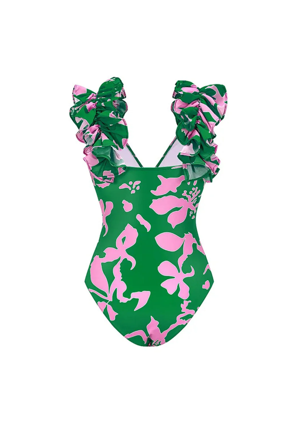 Dark Green 2 Piece Printed Floral V Neck Swimsuit with Cover Up - Image 3