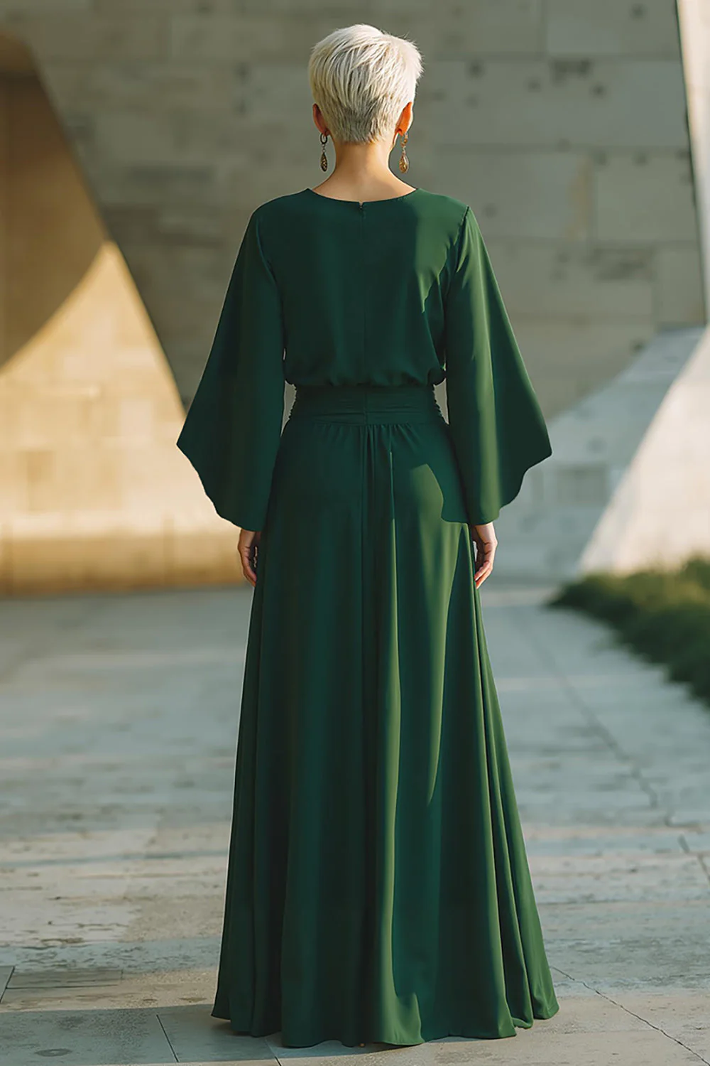 Dark Green A-Line Round Neck Long Mother Of The Bride Dress - Image 2