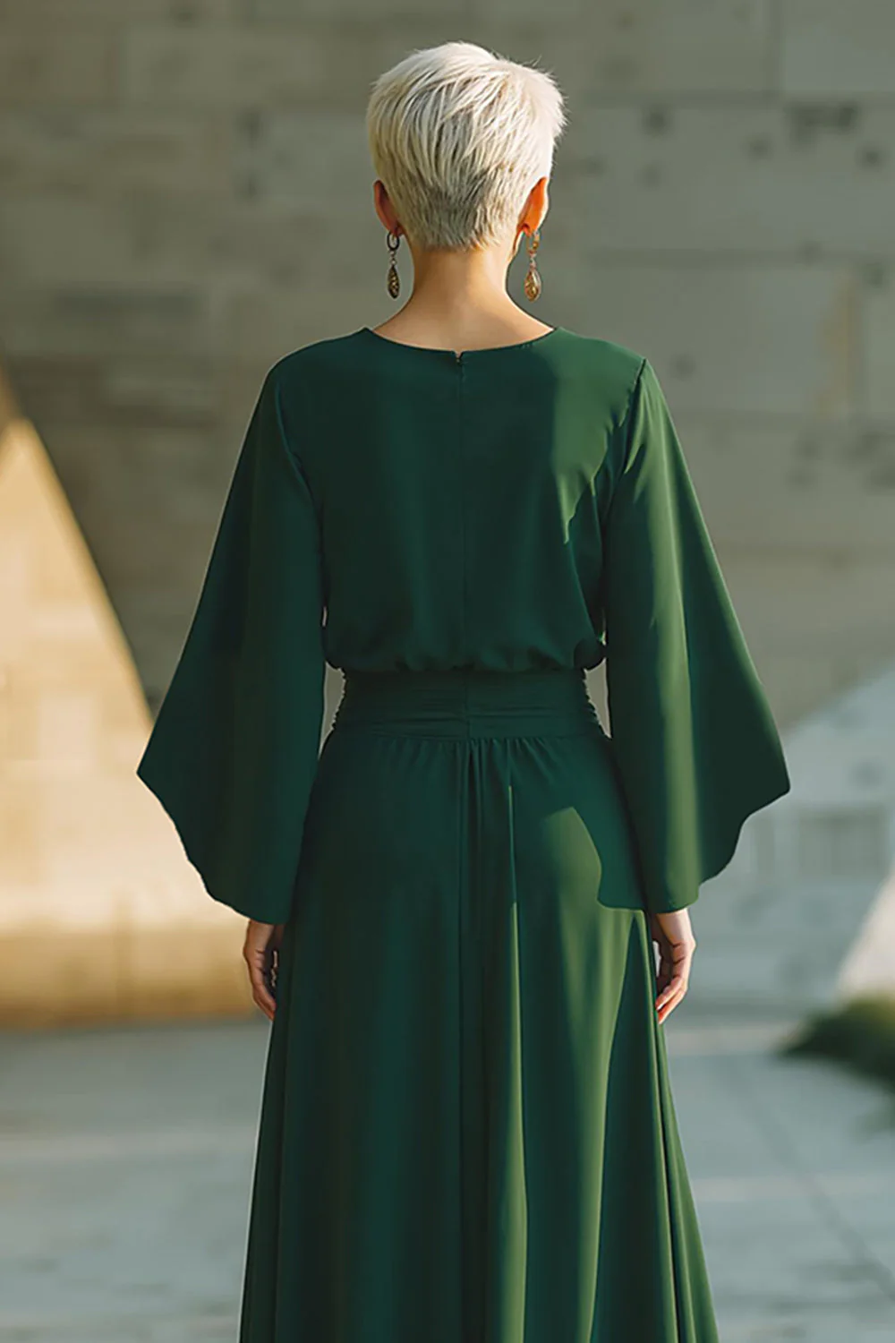 Dark Green A-Line Round Neck Long Mother Of The Bride Dress - Image 4