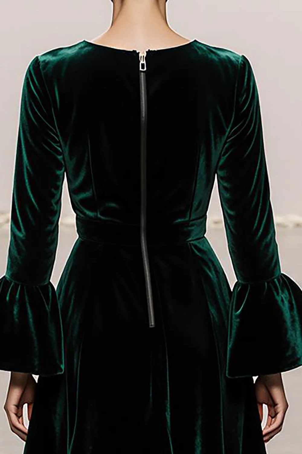 Dark Green A-Line Round Neck Long Sleeves Velvet Military Ball Dresses - Image 4