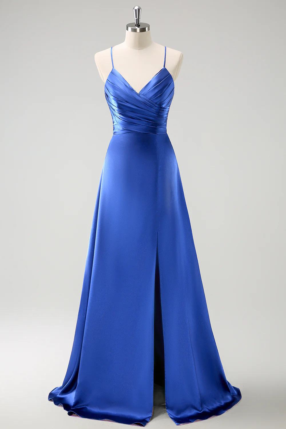 Dark Green A-Line Ruched Lace-Up Back Satin Long Bridesmaid Dress - Image 21