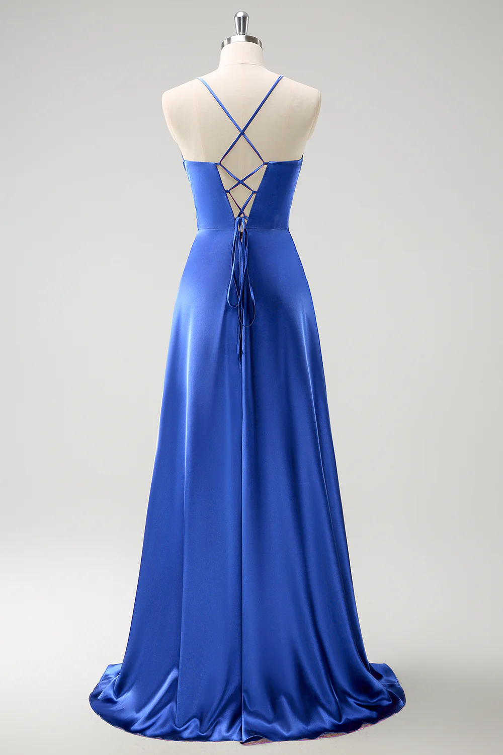 Dark Green A-Line Ruched Lace-Up Back Satin Long Bridesmaid Dress - Image 22