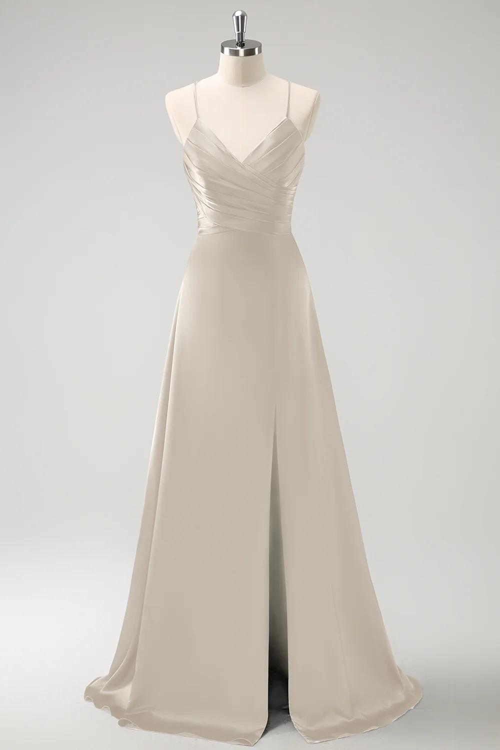 Dark Green A-Line Ruched Lace-Up Back Satin Long Bridesmaid Dress - Image 23