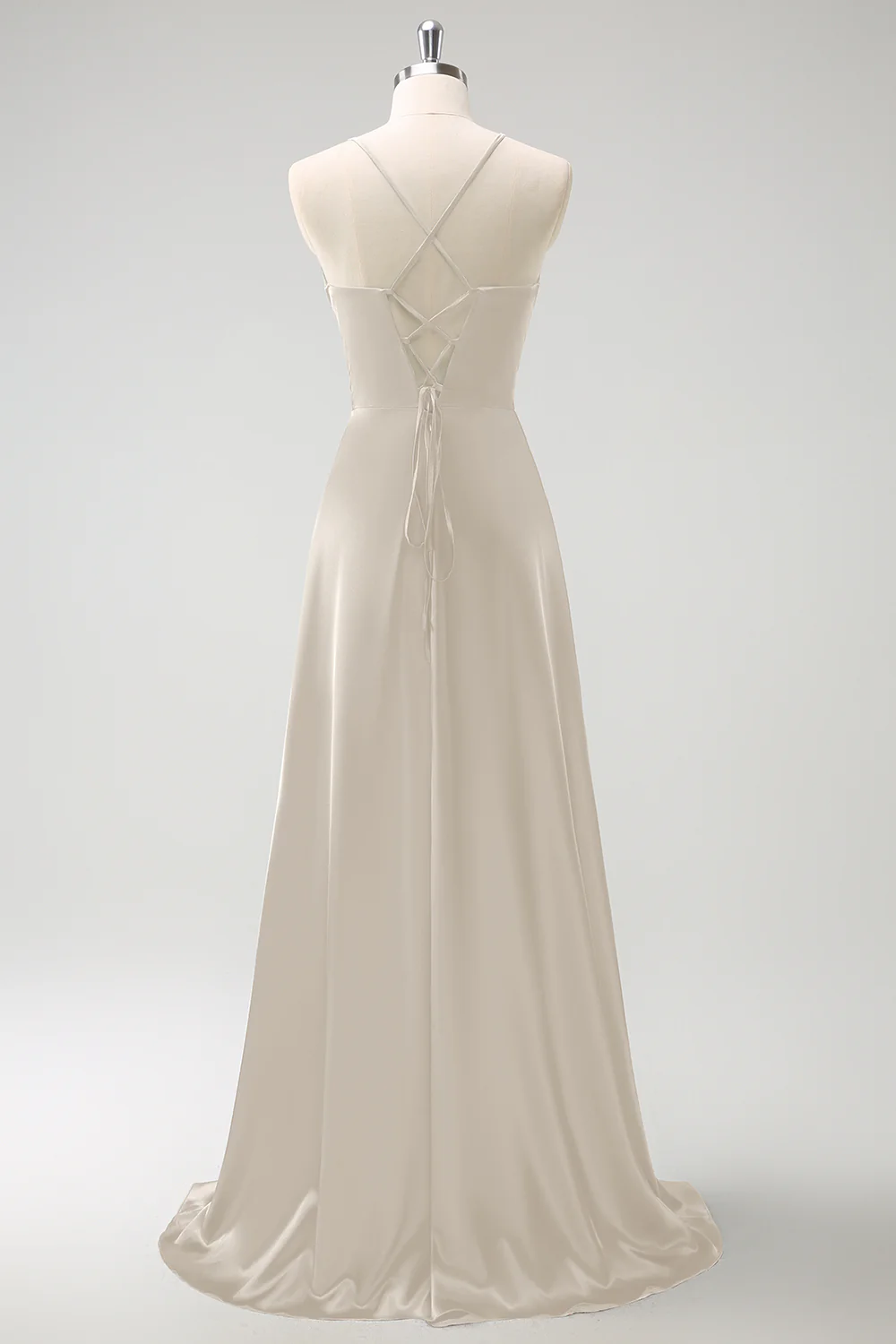 Dark Green A-Line Ruched Lace-Up Back Satin Long Bridesmaid Dress - Image 24