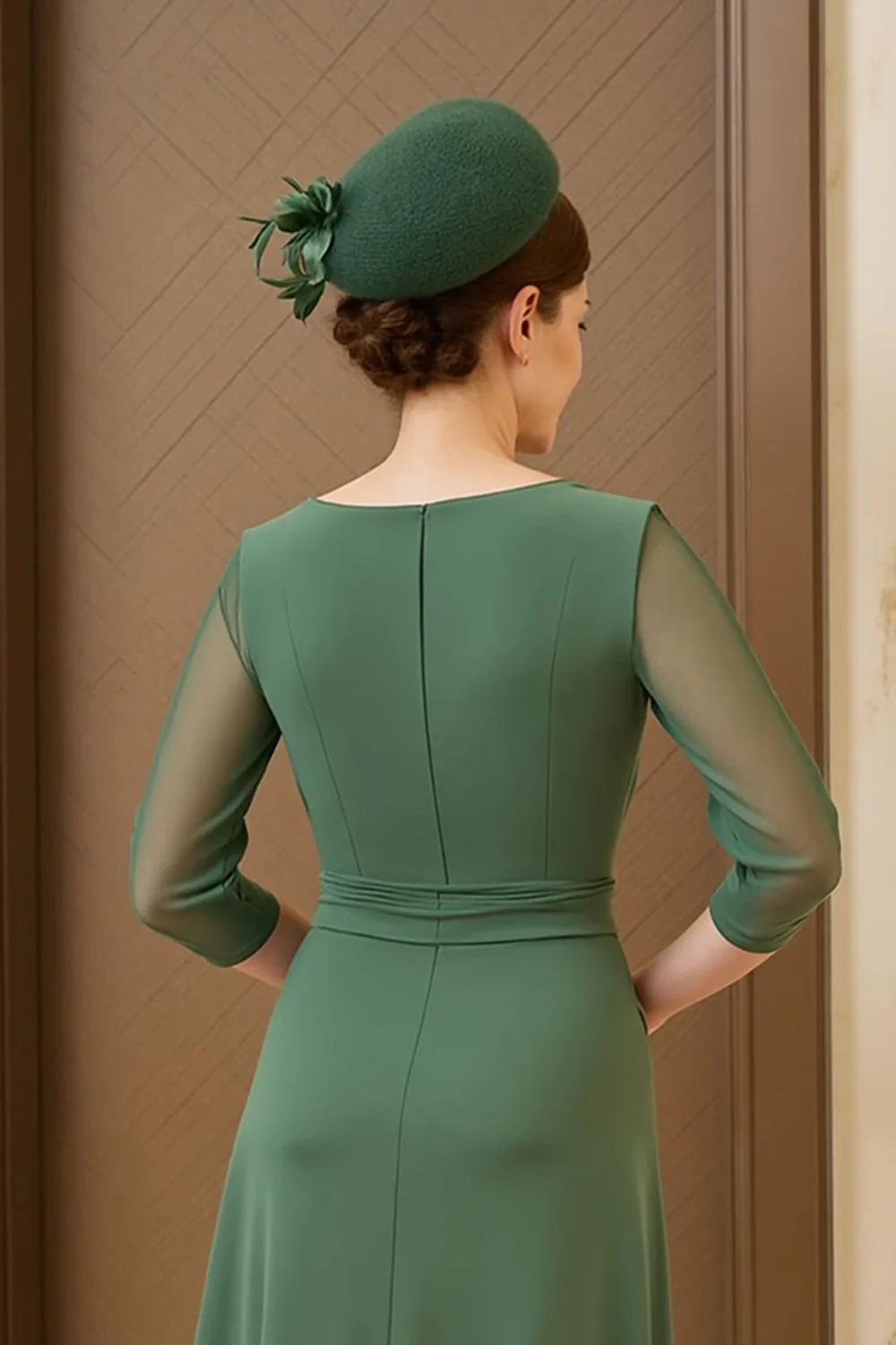 Dark Green A Line Ruched Long Choir Dress with 3/4 Sleeves - Image 5