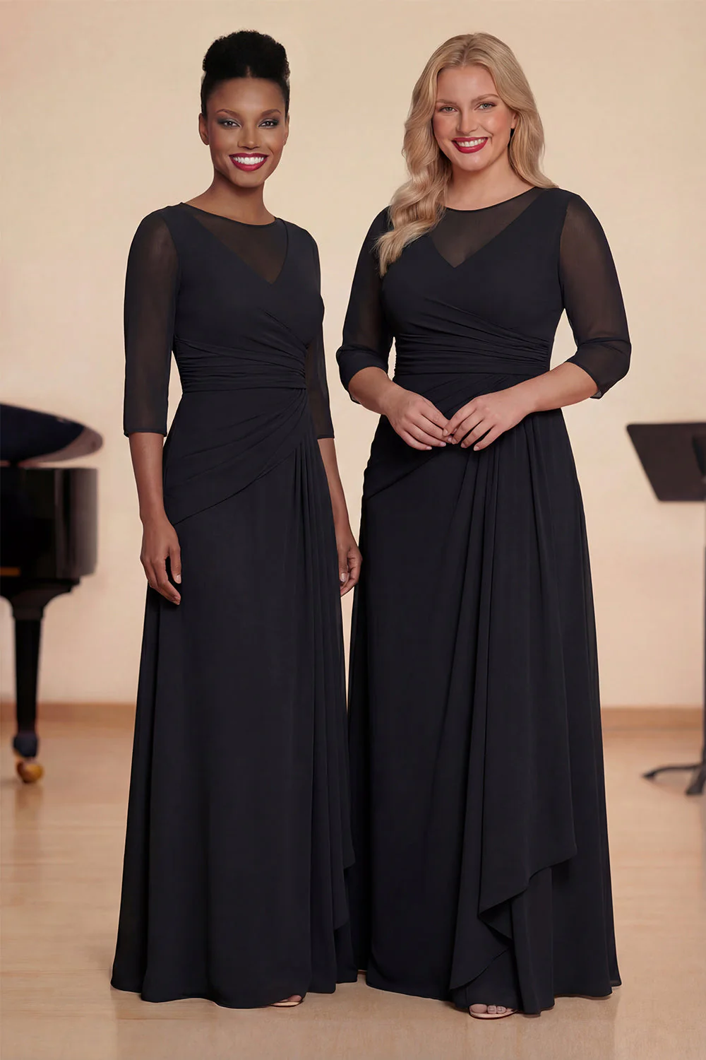 Dark Green A Line Ruched Long Choir Dress with 3/4 Sleeves - Image 6