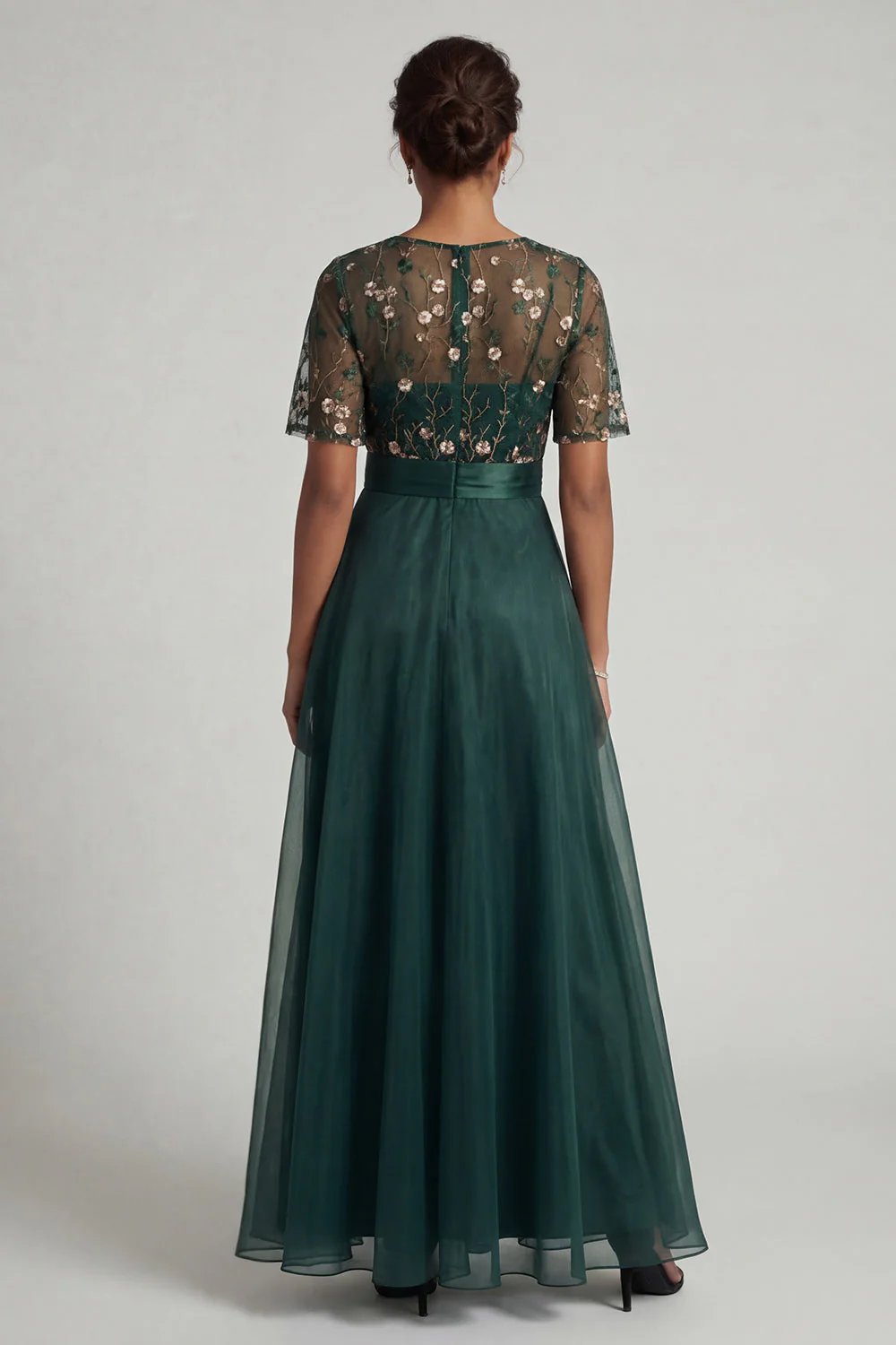 Dark Green A Line Short Sleeves Mother of the Bride Dress with Embroidery - Image 2