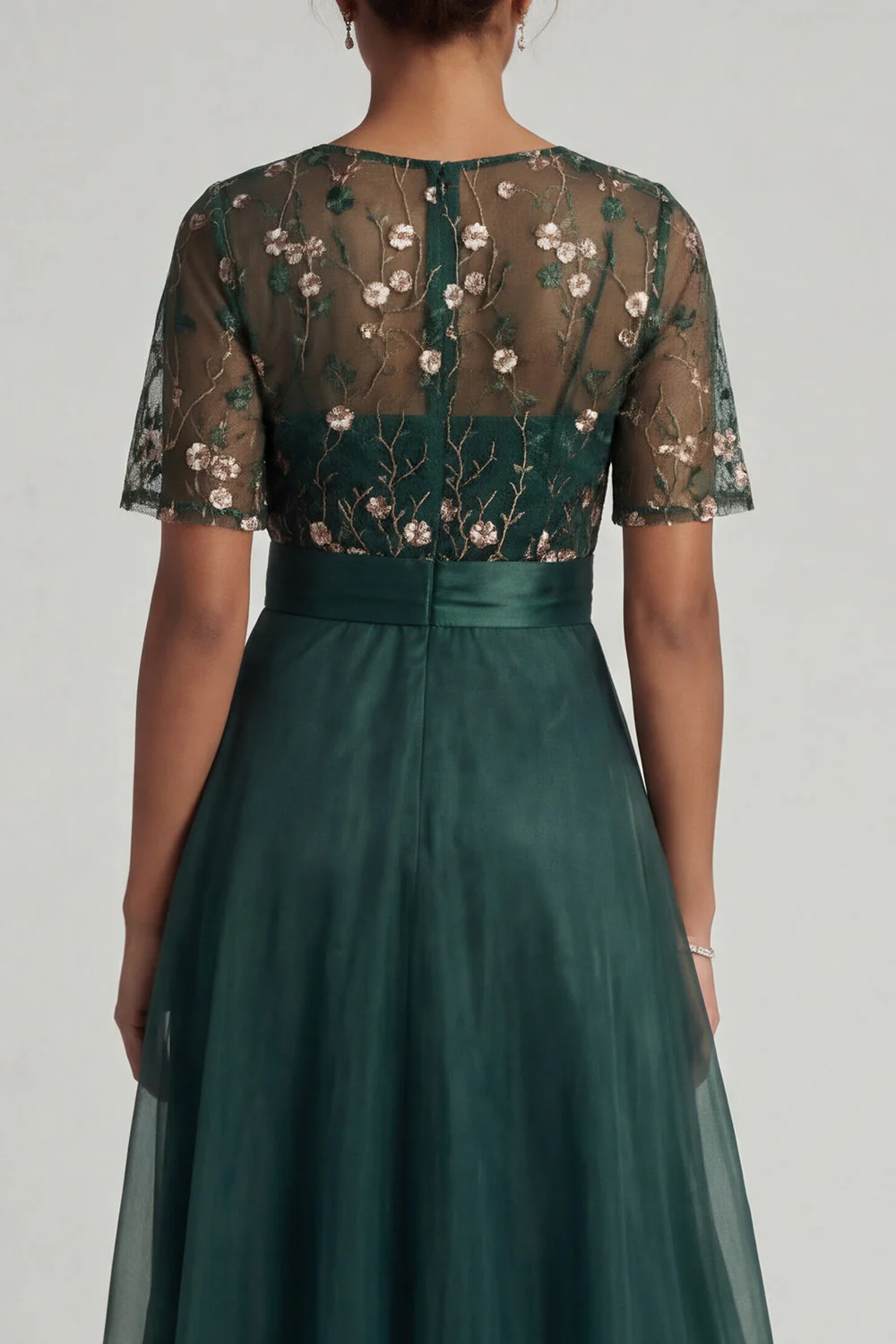 Dark Green A Line Short Sleeves Mother of the Bride Dress with Embroidery - Image 5