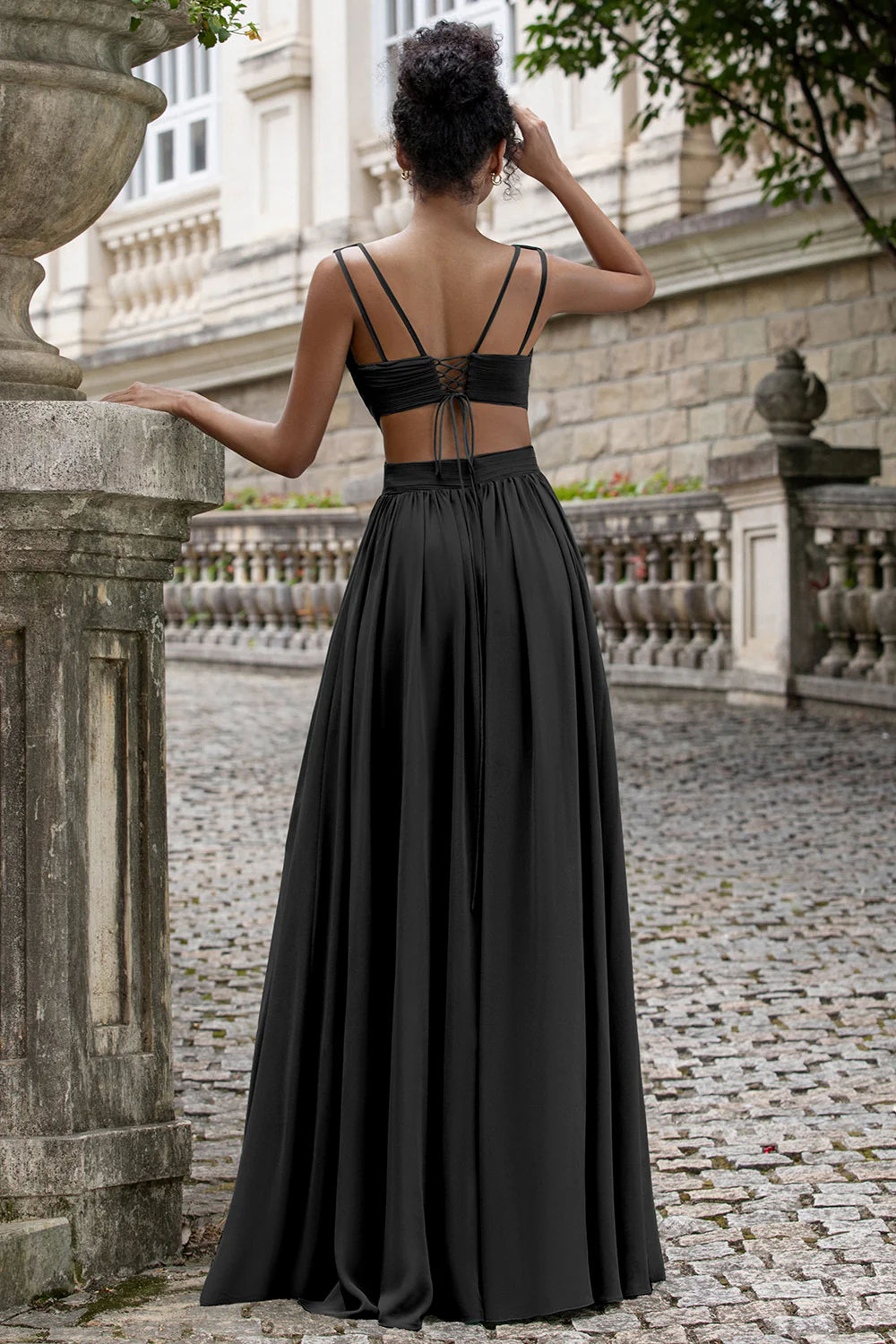 Dark Green A Line V Neck Pleated Chiffon Long Bridesmaid Dress with Lace-up Back - Image 10