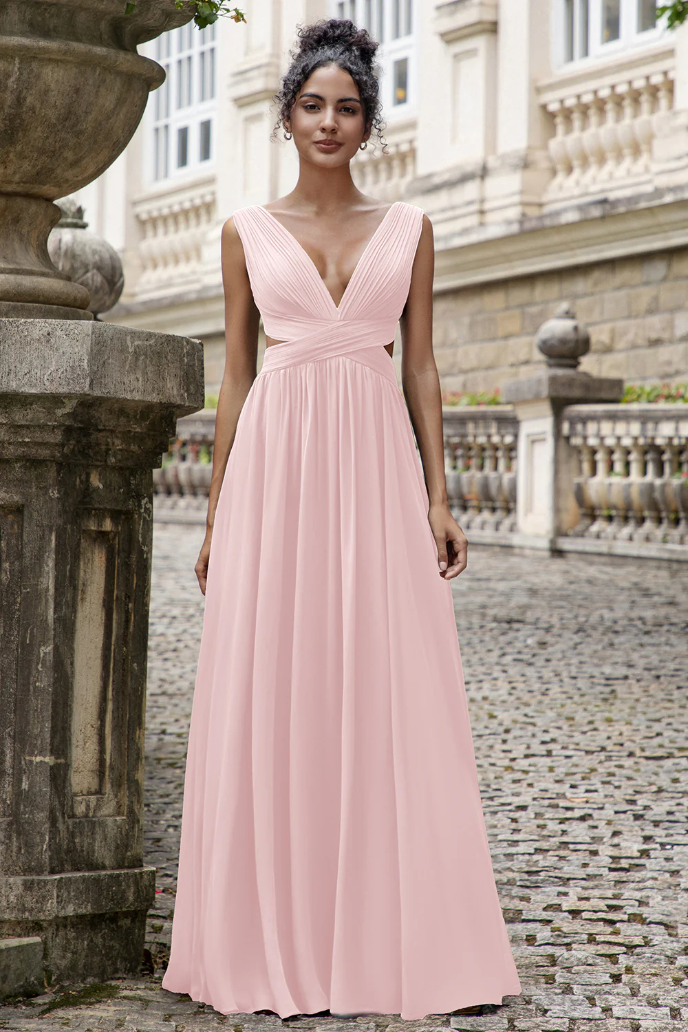Dark Green A Line V Neck Pleated Chiffon Long Bridesmaid Dress with Lace-up Back - Image 11