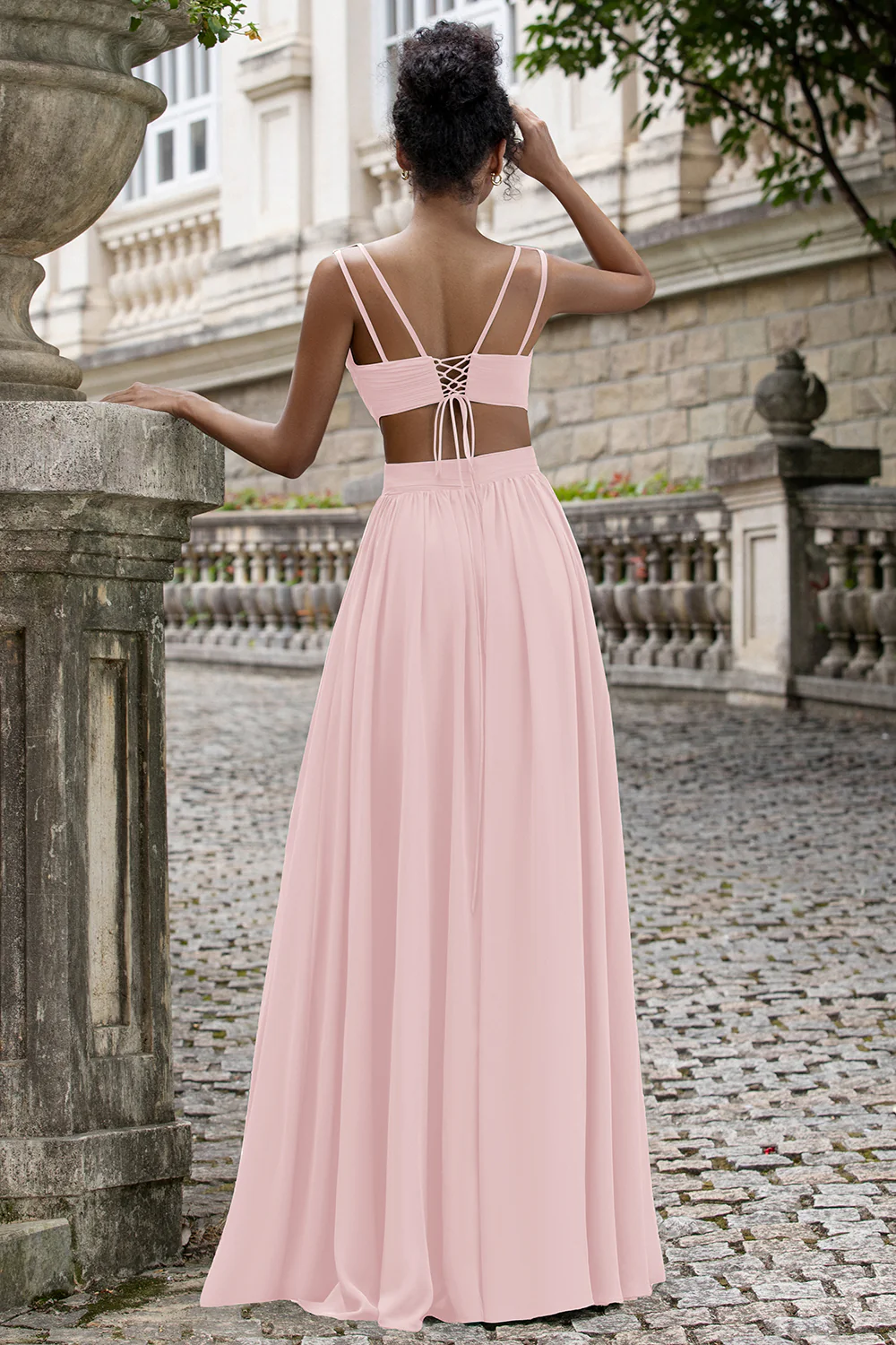 Dark Green A Line V Neck Pleated Chiffon Long Bridesmaid Dress with Lace-up Back - Image 12