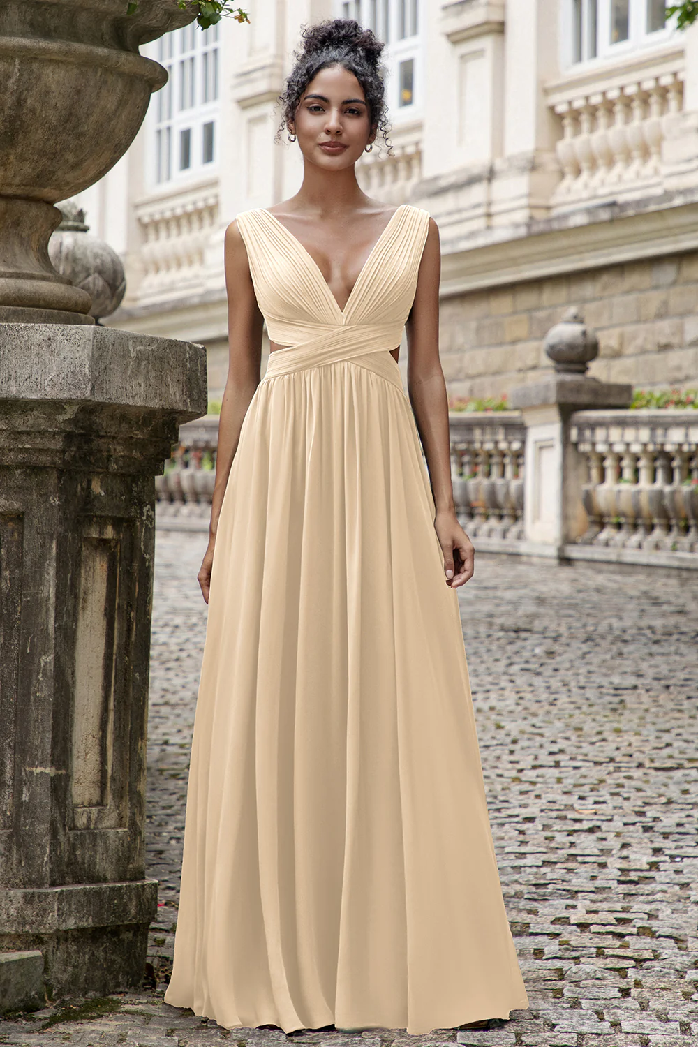 Dark Green A Line V Neck Pleated Chiffon Long Bridesmaid Dress with Lace-up Back - Image 13