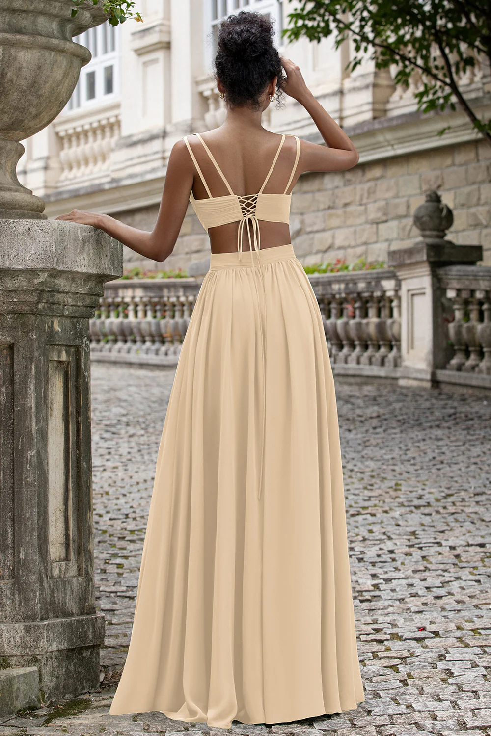 Dark Green A Line V Neck Pleated Chiffon Long Bridesmaid Dress with Lace-up Back - Image 14