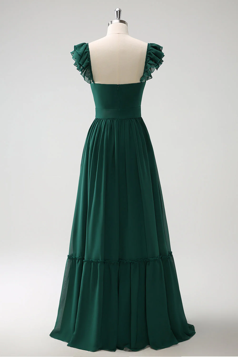 Dark Green A Line V-Neck Chiffon Long Bridesmaid Dress - Image 5