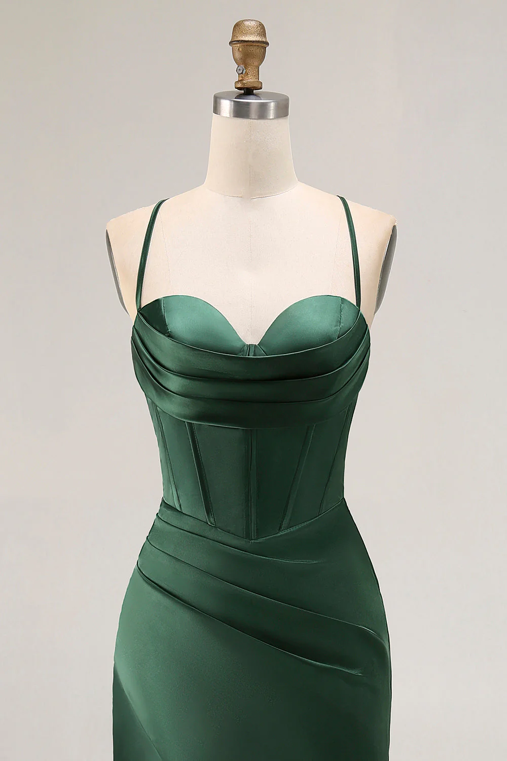 Dark Green Corset Satin Prom Dress With Slit - Image 4
