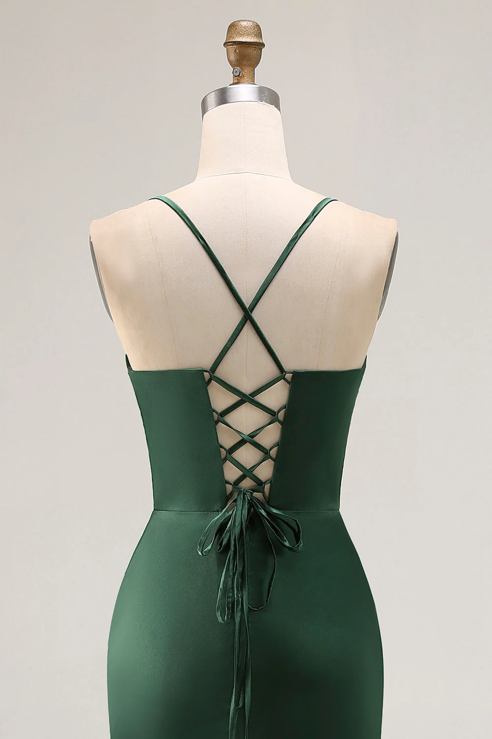 Dark Green Corset Satin Prom Dress With Slit - Image 5