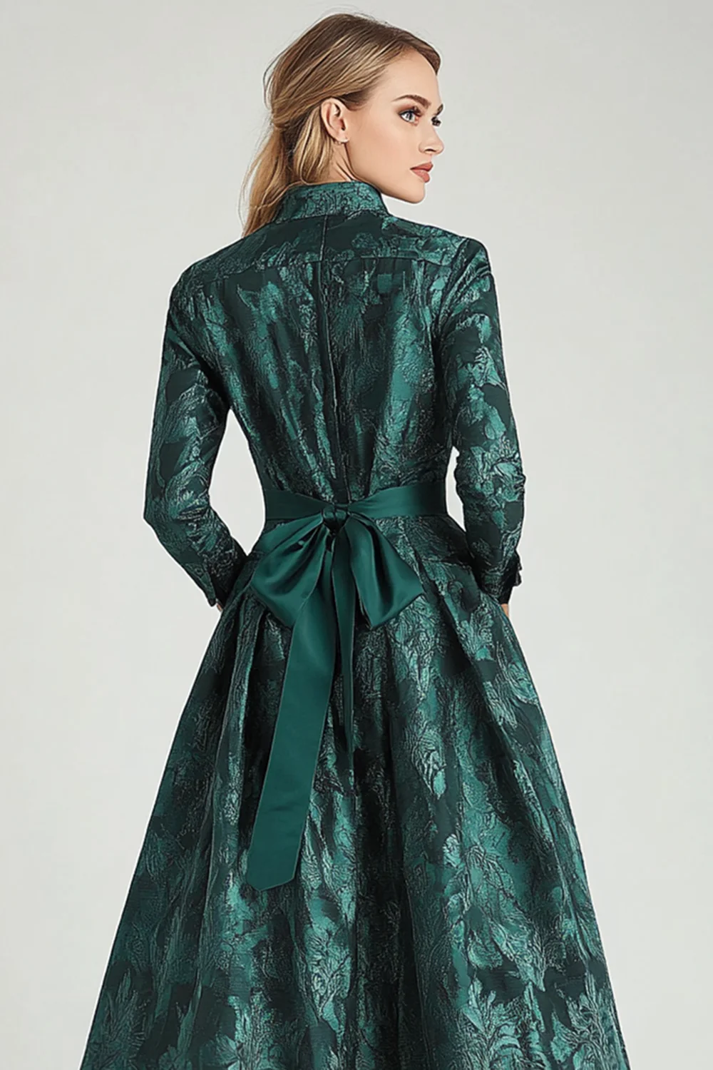 Dark Green Floral A Line Mother of Bride Dress with Pockets - Image 4