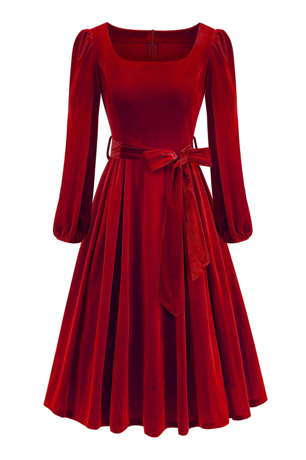 Dark Green Long Sleeve A Line 1950s Dress with Belt - Image 3