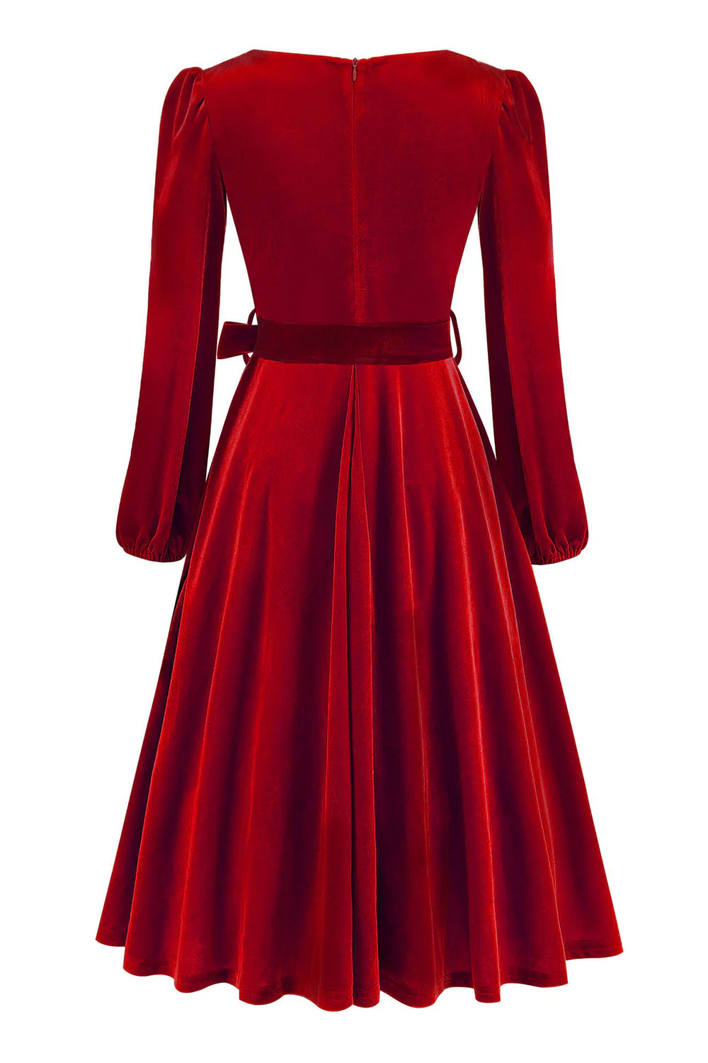 Dark Green Long Sleeve A Line 1950s Dress with Belt - Image 4