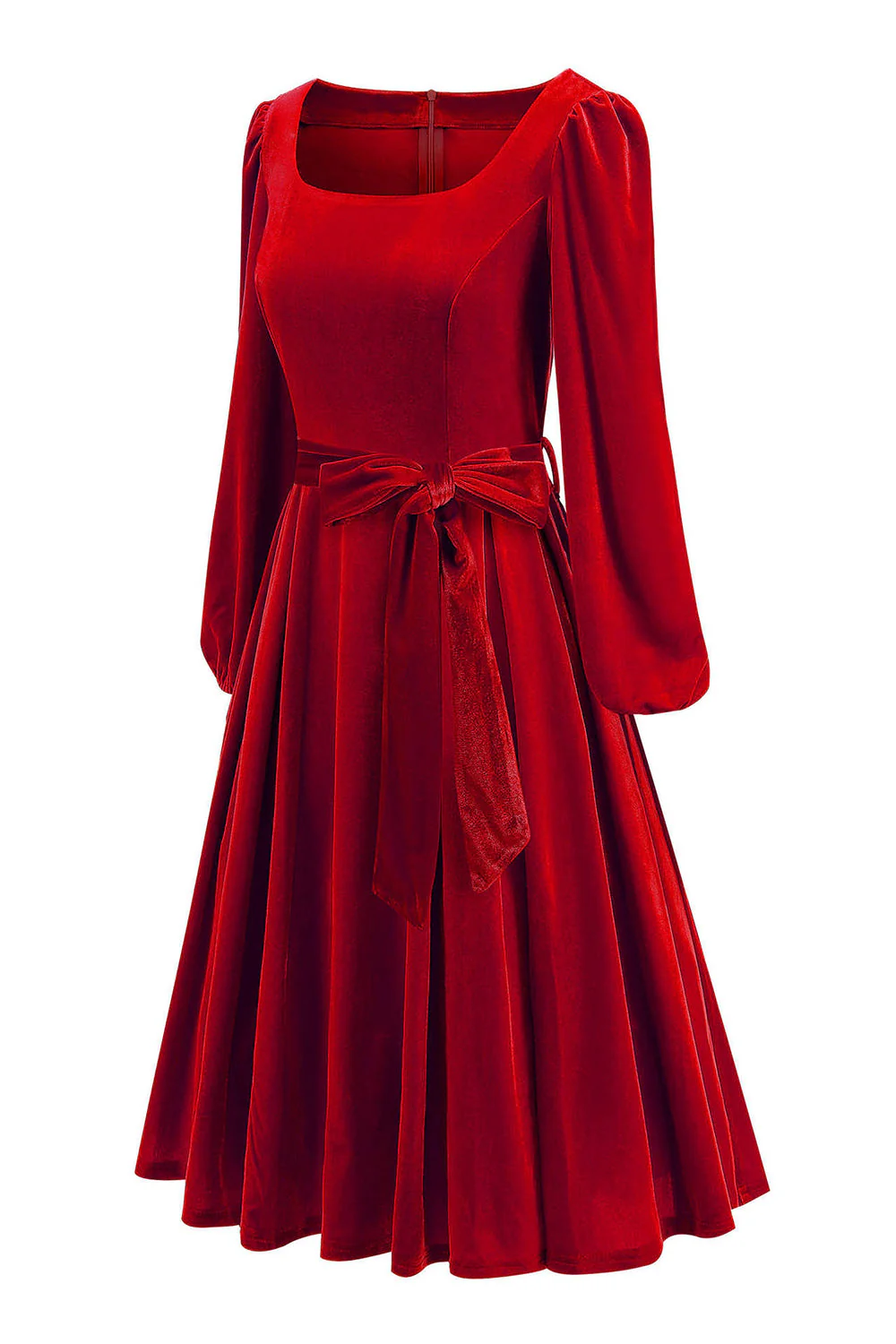 Dark Green Long Sleeve A Line 1950s Dress with Belt - Image 5