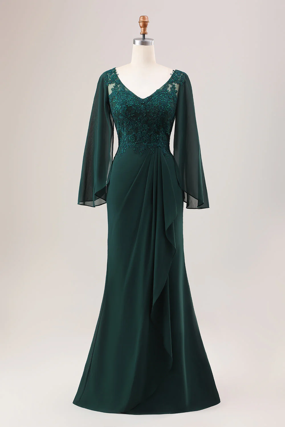 Dark Green Mermaid Chiffon Long Sleeves Choir Dress - Image 2