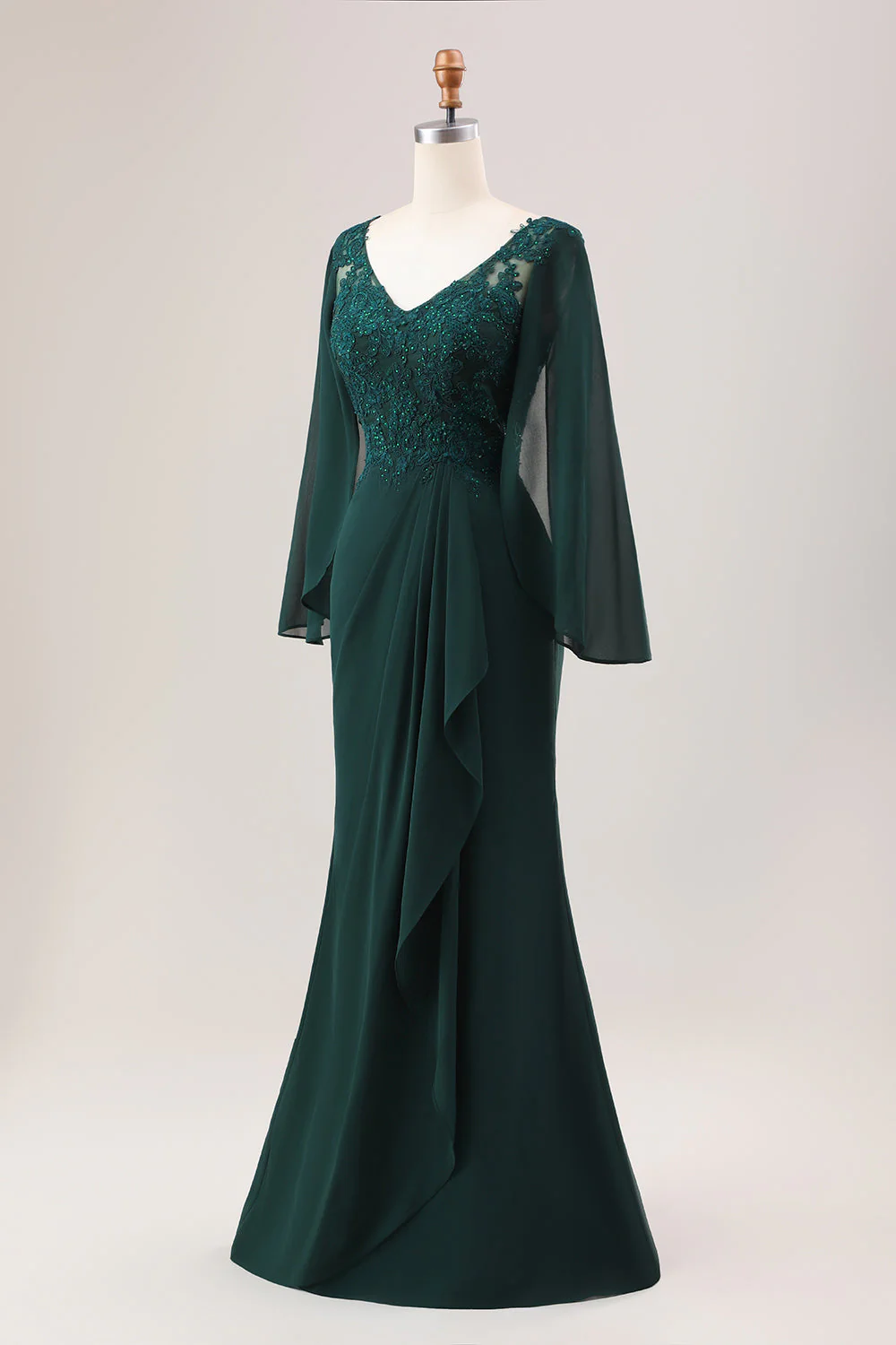 Dark Green Mermaid Chiffon Long Sleeves Choir Dress - Image 4