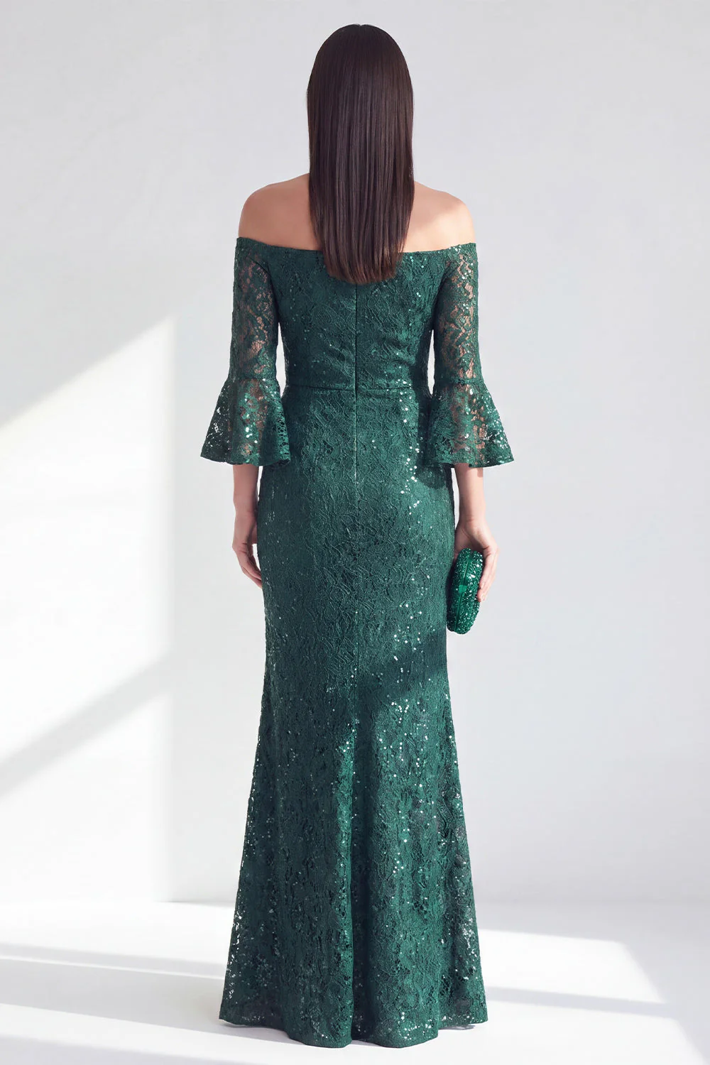 Dark Green Mermaid Off the Shoulder Long Mother Of the Bride Dress with Sequins - Image 2