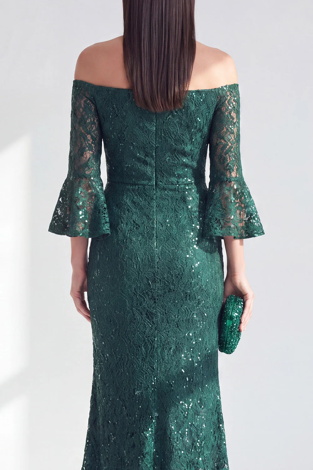 Dark Green Mermaid Off the Shoulder Long Mother Of the Bride Dress with Sequins - Image 4