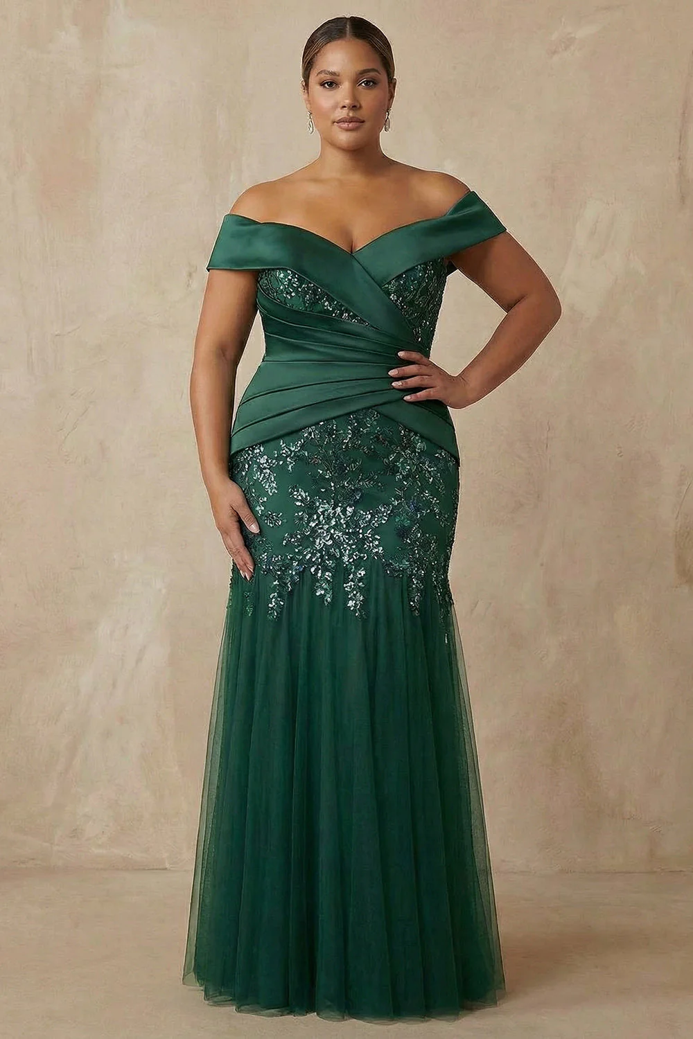 Dark Green Mermaid Off The Shoulder Long Mother of the Bride Dress with Sequins - Image 2