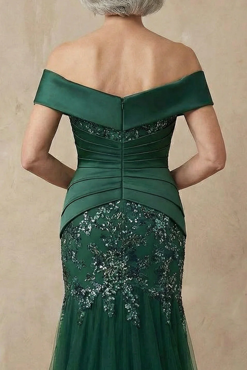 Dark Green Mermaid Off The Shoulder Long Mother of the Bride Dress with Sequins - Image 5