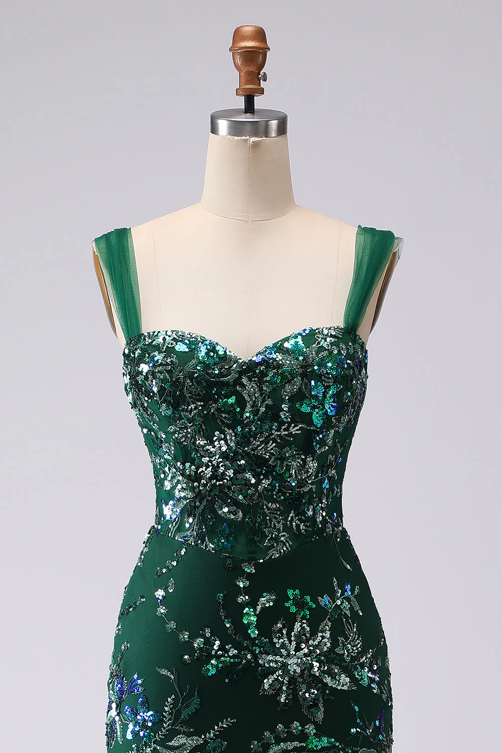 Dark Green Mermaid Sequin Lace Up Back Long Prom Dress with Slit - Image 4